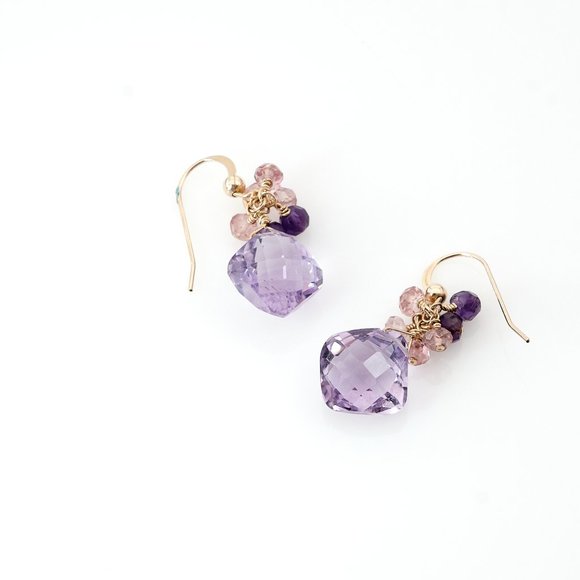 Amethyst Earrings with Amethyst Pink Topaz Cluster, 14K Gold Filled Earrings - Picture 8 of 10